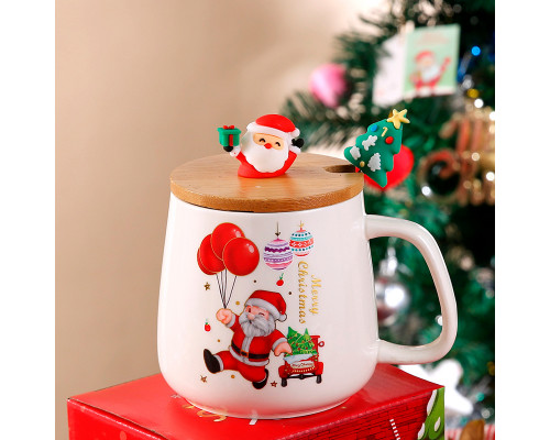 Рождественская чашка "Merry Christmass" Санта JJX003 кружка с ложечкой новогодняя в подарочной упаковке
