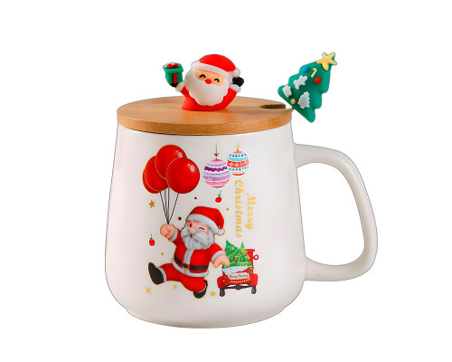 Рождественская чашка "Merry Christmass" Санта JJX003 кружка с ложечкой новогодняя в подарочной упаковке