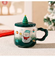 Новогодняя чашка JJX010 Новогодняя феерия кружка с ложечкой крышечкой рождественская в подарочной упаковке Green