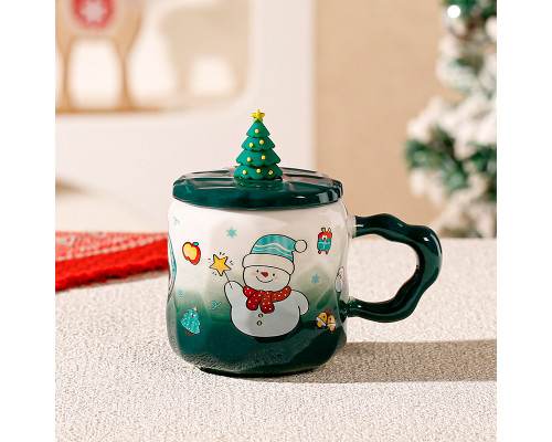 Новогодняя чашка JJX010 Новогодняя феерия кружка с ложечкой крышечкой рождественская в подарочной упаковке Green