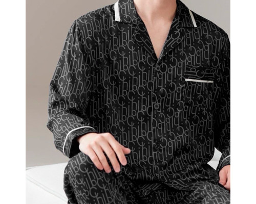 Комплект мужской пижамы TX0027 Черный рубашка с длинным рукавом и штанами 2XL
