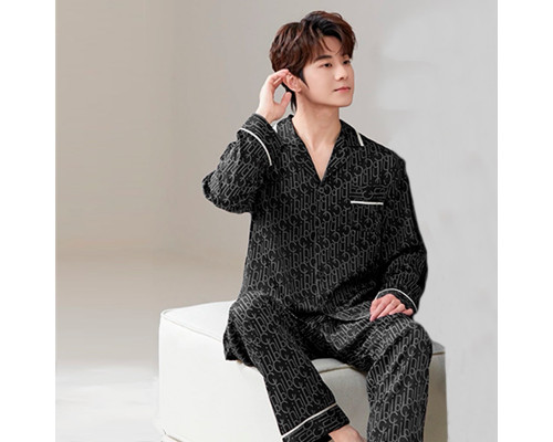 Комплект мужской пижамы TX0027 Черный рубашка с длинным рукавом и штанами XL