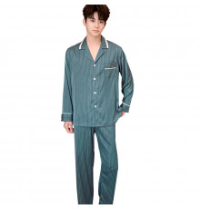 Шелковый комплект мужской пижамы TX0031 Зеленый рубашка с длинным рукавом и штанами атласная XL