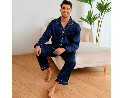 Комплект мужской пижамы TZ21762 Синий рубашка с длинным рукавом и штанами  XL