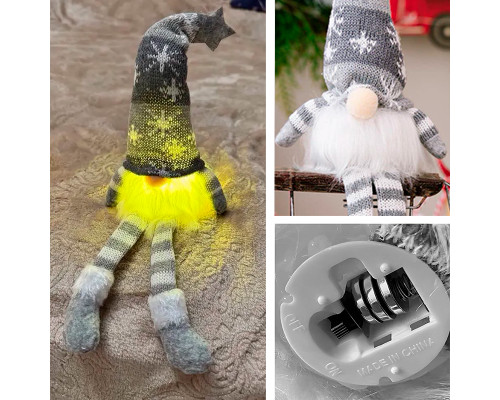 Новогодний Гном N2 для праздничного декора с Led подсветкой 20 см Gray