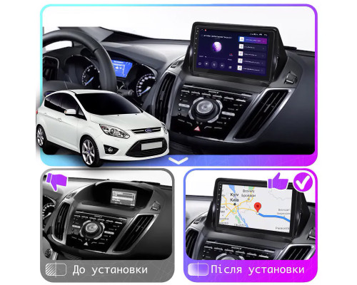 Штатная магнитола Lesko для Ford C-MAX II 2010-2015 экран 9" 4/64Gb 4G Wi-Fi GPS Top
