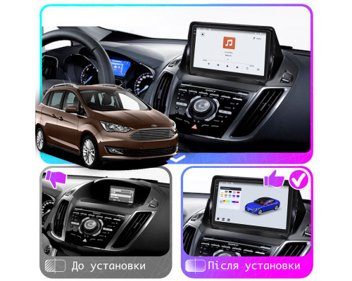Штатная магнитола Lesko для Ford C-MAX II Рестайлинг 2015-2019 экран 9" 4/64 QLED CarPlay 4G Wi-Fi GPS 360 Prime
