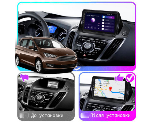 Штатная магнитола Lesko для Ford C-MAX II Рестайлинг 2015-2019 экран 9" 4/64Gb 4G Wi-Fi GPS Top