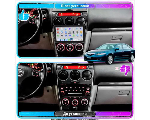 Штатная магнитола Lesko для Mazda 6 I (GG) Рестайлинг 2005-2008 экран 9" 4/64 QLED CarPlay 4G Wi-Fi GPS 360 Prime