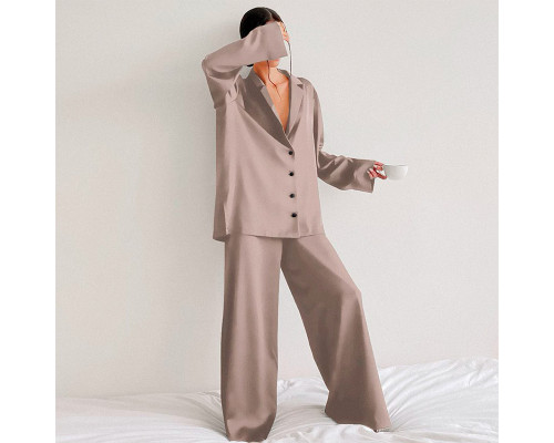 Женский шелковый комплект для дома и сна 2SYCK1315 рукашка и штаны женская пижама атласная Мокко S