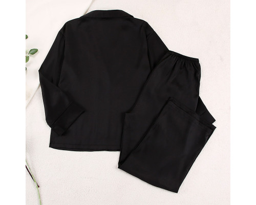 Женский шелковый комплект для дома и сна 2SYCK1315 рукашка и штаны женская пижама атласная Черный M