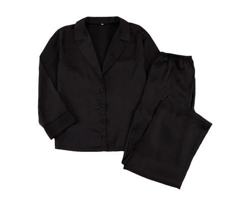 Женский шелковый комплект для дома и сна 2SYCK1315 рукашка и штаны женская пижама атласная Черный M