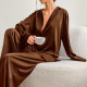 Женский шелковый комплект для дома и сна 2SYCK1315 рукашка и штаны женская пижама атласная Шоколадный M