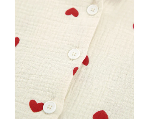 Женский муслиновый костюм 2SYCK1853B1 для дома рубашка с длинным рукавом брюки пижама Кремовый с сердечками L