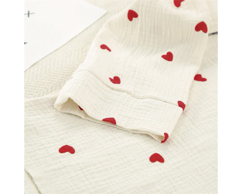 Женский муслиновый костюм 2SYCK1853B1 для дома рубашка с длинным рукавом брюки пижама Кремовый с сердечками XL