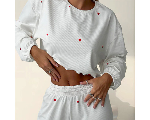 Женский костюм 2ZYCK8006B1 для дома пижама белый с сердечками L