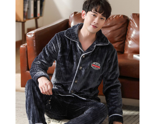 Комплект мужской пижамы CK-206 Dark Gray рубашка с длинным рукавом и штанами теплая 3XL