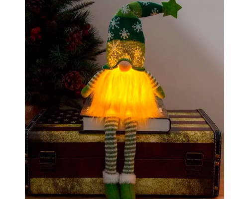 Новогодний Гном N2 для праздничного декора с Led подсветкой 20 см Green