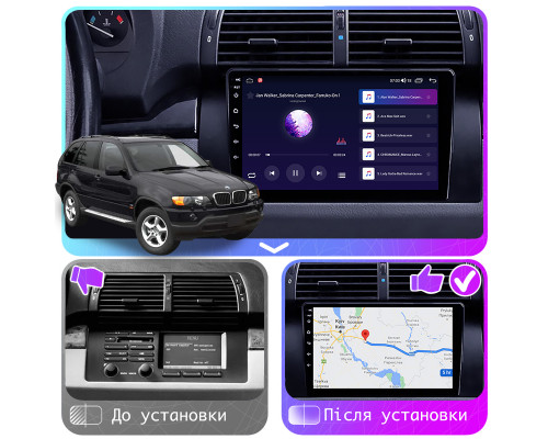 Штатная магнитола Lesko для BMW X5 I (E53) Рестайлинг 2003-2006 экран 9" 2/32Gb CarPlay 4G Wi-Fi GPS Prime