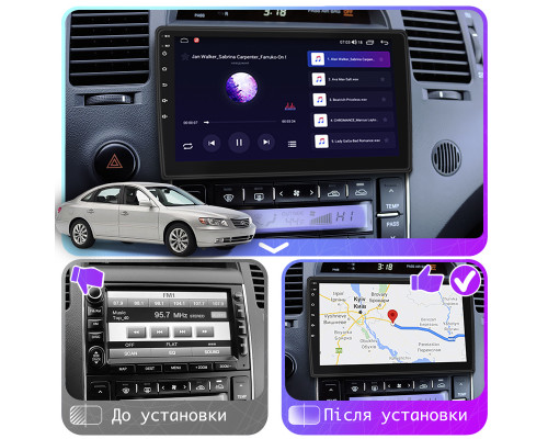 Штатная магнитола Lesko для Hyundai Azera I 2005-2011 экран 9" 4/64Gb CarPlay 4G Wi-Fi GPS Prime