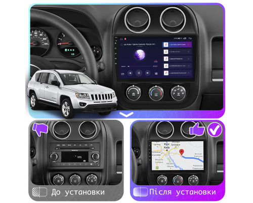 Штатная магнитола Lesko для Jeep Compass I Рестайлинг 2 2013-2016 экран 10" 1/16Gb Wi-Fi GPS Base