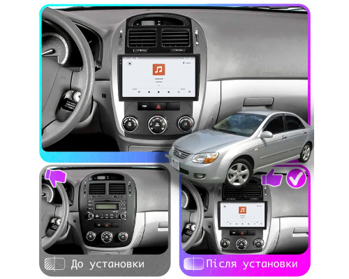 Штатная магнитола Lesko для Kia Cerato I Рестайлинг 2006-2009 экран 9" 4/64 QLED CarPlay 4G Wi-Fi GPS 360 Prime
