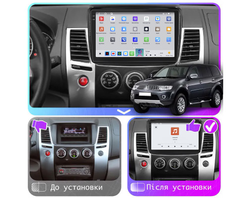 Штатная магнитола Lesko для Mitsubishi Pajero Sport II 2008-2013 экран 9" 4/64 QLED CarPlay 4G Wi-Fi GPS 360 Prime