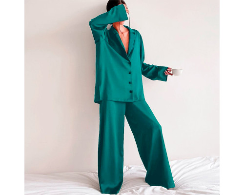 Женский шелковый комплект для дома и сна 2SYCK1315 рукашка и штаны женская пижама атласная Изумрудный L