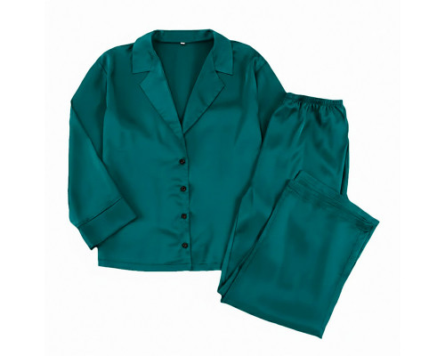 Женский шелковый комплект для дома и сна 2SYCK1315 рукашка и штаны женская пижама атласная Изумрудный L