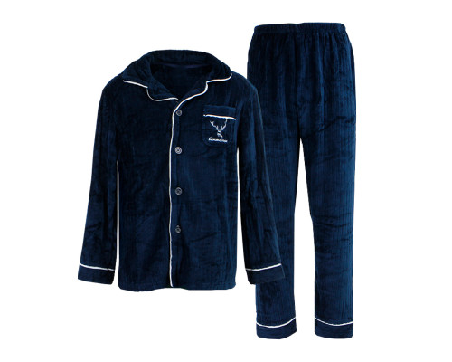 Комплект мужской пижамы CK-208 Dark Blue рубашка с длинным рукавом и штанами теплая 2XL
