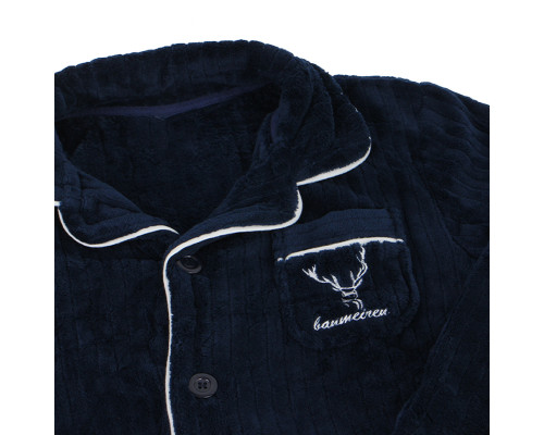 Комплект мужской пижамы CK-208 Dark Blue рубашка с длинным рукавом и штанами теплая 2XL