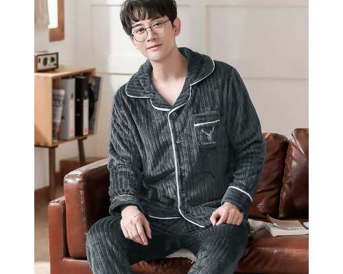 Комплект мужской пижамы CK-214 Gray рубашка с длинным рукавом и штанами теплая L