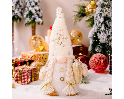 Новогодняя игрушка Рождественский Гном светящийся А9-10 32*10 с подарком White