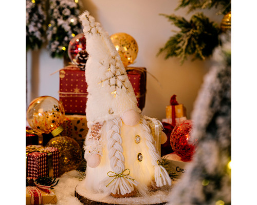 Новогодняя игрушка Рождественский Гном светящийся А9-10 32*10 с подарком White