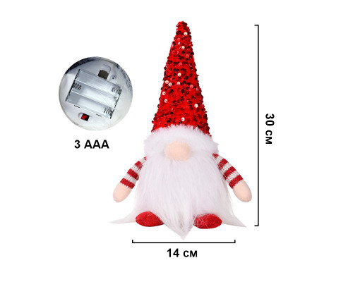 Новогодняя игрушка Рождественский Гном A1 светящийся 30*10 Red