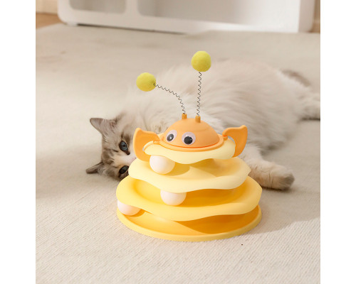 Игрушка Chaokupet 079906 Башня для котов интелектуальная 3-х уровневая   Желтый