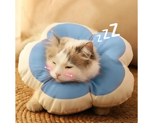 Мягкий воротник-подушка для кошек DT1018 послеоперационный защитный от вылизывания M Blue