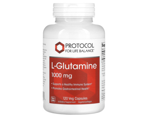 L-глютамін, L-Glutamine, Protocol for Life Balance, 1000 мг, 120 рослинних капсул