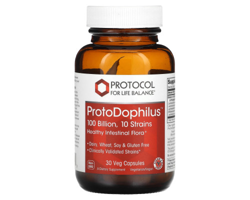 Пробіотики дофілус, ProtoDophilus, Protocol for Life Balance, 100 млрд КУО, 10 штамів, 30 веганських капсул