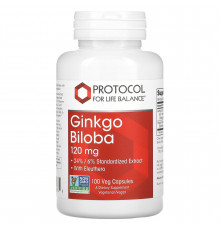 Гінкго Білоба, Ginkgo Biloba, Protocol for Life Balance, 120 мг, 100 рослинних капсул