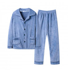 Комплект мужской пижамы CK-215 Light Blue рубашка с длинным рукавом и штанами теплая XL