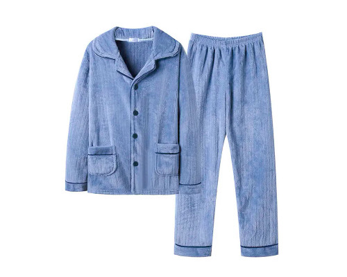 Комплект мужской пижамы CK-215 Light Blue рубашка с длинным рукавом и штанами теплая XL