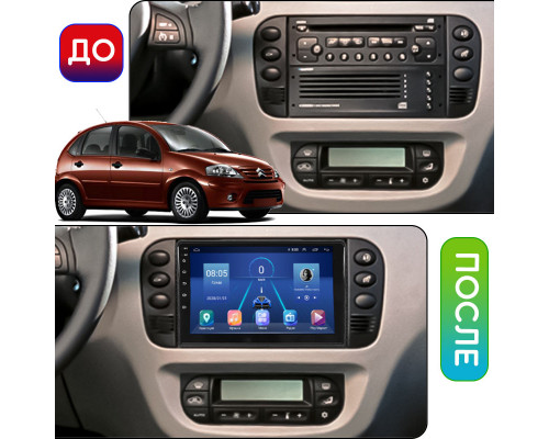 Штатная магнитола Lesko для Citroen C3 I 2002-2006 экран 9" 4/64Gb 4G Wi-Fi GPS Top