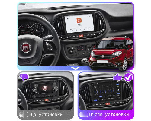 Штатная магнитола Lesko для Fiat Doblo II Рестайлинг 2015-н.в. экран 9" 4/64 QLED CarPlay 4G Wi-Fi GPS 360 Prime