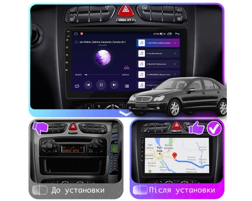 Штатная магнитола Lesko для Mercedes-Benz C-Класс II (W203) 2000-2004 экран 9" 2/32Gb CarPlay 4G Wi-Fi GPS Prime
