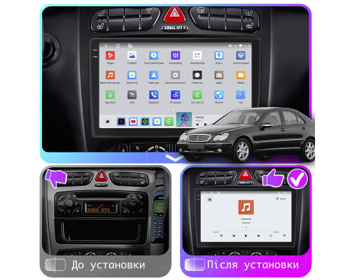 Штатная магнитола Lesko для Mercedes-Benz C-Класс II (W203) 2000-2004 экран 9" 4/64 QLED CarPlay 4G Wi-Fi GPS 360 Prime