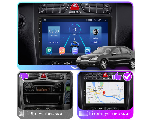 Штатная магнитола Lesko для Mercedes-Benz C-Класс II (W203) 2000-2004 экран 9" 4/64Gb 4G Wi-Fi GPS Top