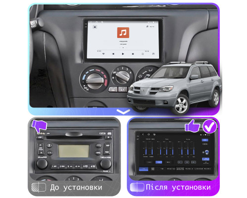 Штатная магнитола Lesko для Mitsubishi Airtrek  2001-2008 экран 10" 4/64 QLED CarPlay 4G Wi-Fi GPS 360 Prime