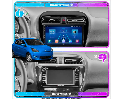 Штатная магнитола Lesko для Mitsubishi Mirage VI Рестайлинг 2 2019-н.в. экран 9" 6/128Gb 4G Wi-Fi GPS Top