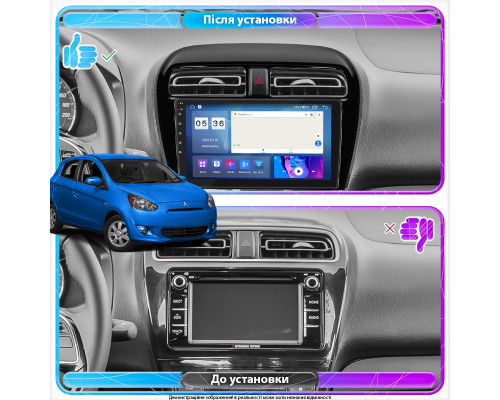 Штатная магнитола Lesko для Mitsubishi Mirage VI Рестайлинг 2015-2019 экран 9" 2/32Gb CarPlay 4G Wi-Fi GPS Prime
